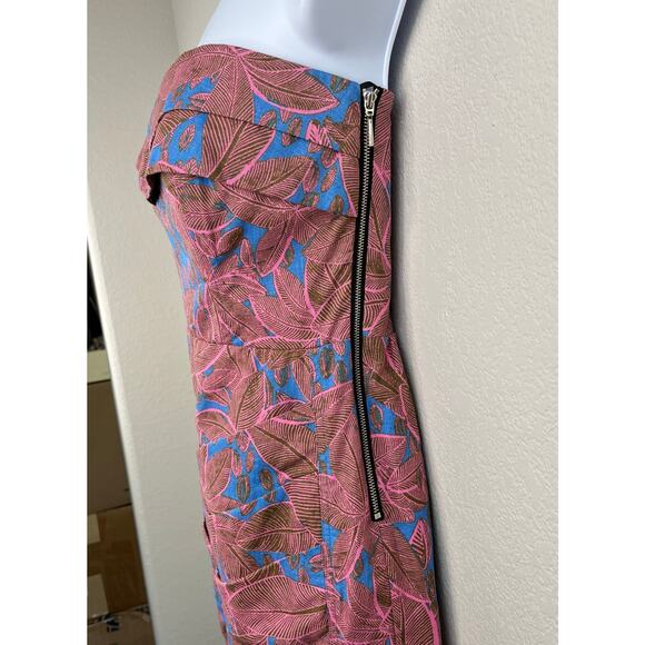 Rachel Roy Pink Green Tropical Linen Blend Pleated Strapless Mini Sheath Dress 0 - Picture 9 of 15